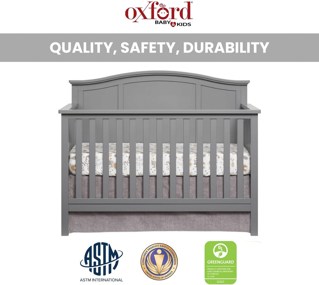 Oxford Baby Emerson 4-in-1 Convertible Baby Crib, Dove Gray, GreenGuard Gold Certified