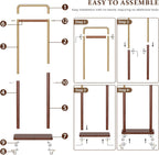 Taitiy Clothes Rack Solid Wood Coat Rack, Metal and Solid Wood Combination Clothing Rack with Wheels for Entryway, Bedroom, Living Room, Coat Racks Freestanding for Hanging Clothes Garment Scarf