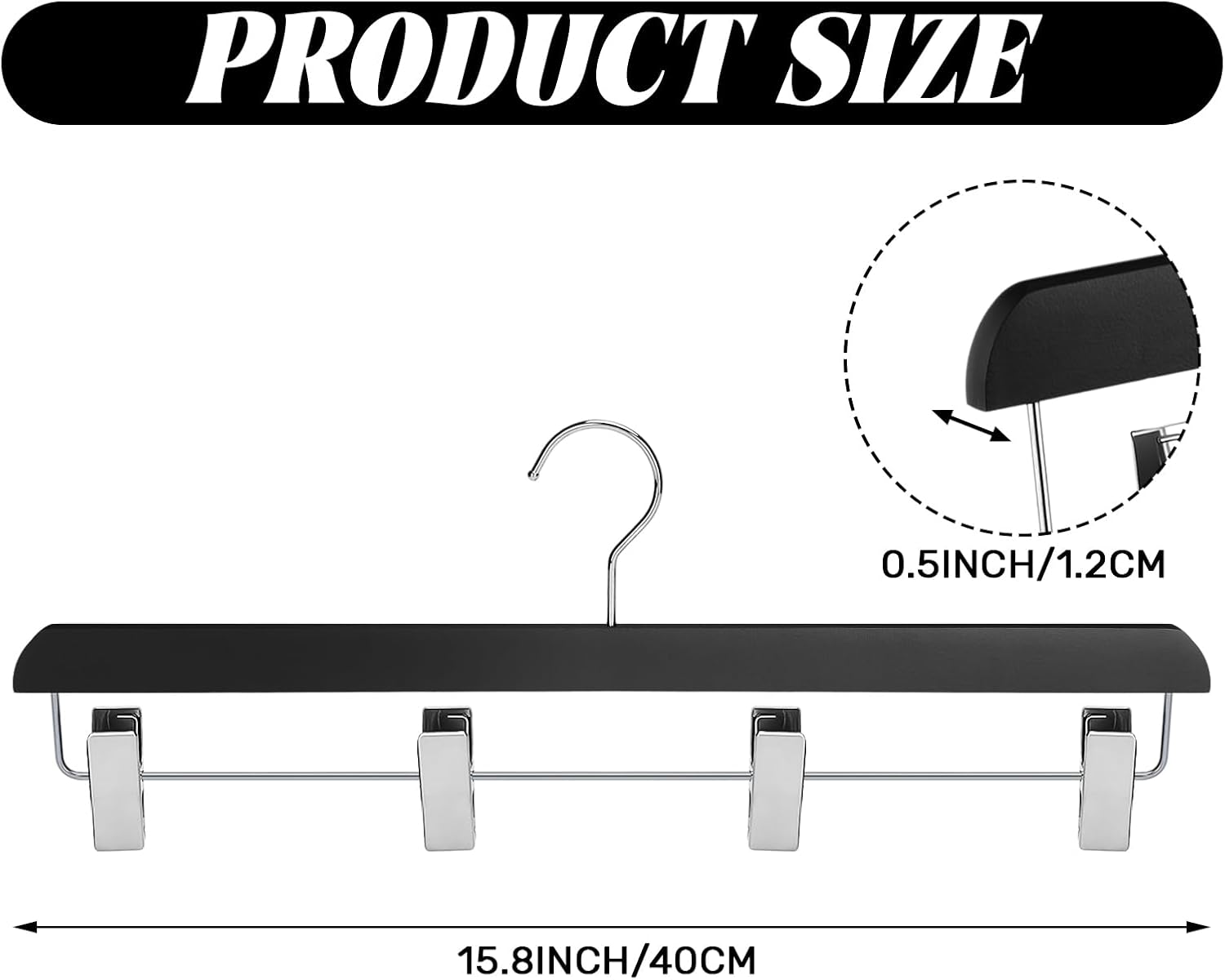DoubleFill 1 Pcs Kilt Hanger 15.8 Inches Wooden Duty Skirt Hangers with 4 Clips for Closet (Black)