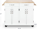 BELLEZE Rolling Kitchen Island Cart on Wheels with Storage Cabinet, Mobile Kitchen Cart Island Table with 2 Drawers Towel Racks Rubber Wood Top Coffee Bar for Dinning Room, 41.7”Lx18.5”Wx37”H, White