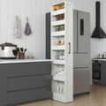 7 Tier Multi-Functional Pull-Out Storage Cart, Single-Sided Open Shelf, Slim Kitchen & Living Room Organizer, Narrow Space Storage with Handle & Wheels, Pantry Shelf for Small Spaces, White