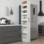 7 Tier Multi-Functional Pull-Out Storage Cart, Single-Sided Open Shelf, Slim Kitchen & Living Room Organizer, Narrow Space Storage with Handle & Wheels, Pantry Shelf for Small Spaces, White