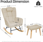 Garvee Nursery Rocking Chair with Ottoman, Teddy Upholstered Glider Rocking Chair with High Backrest, Armchair Reading Chair for Adults, Nursery, Bedroom, Living Room, Office, Beige with Ottoman