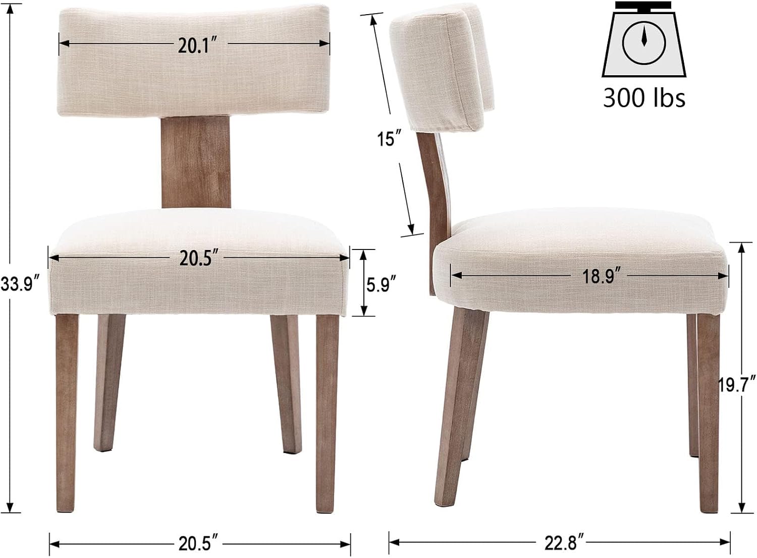 VESCASA Mid Century Modern Dining Chairs Set of 4, Upholstered Linen Dining Room Chairs with Ergonomic Curved Backrest, Solid Wood Legs, Kitchen Accent Chairs for Apartment, Farmhouse & Home, Beige
