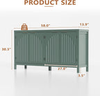 Fluted Sideboard Buffet Cabinet with Storage, 58" Mid Century Modern Accent Cabinet with Arch Doors, Large Wood Media TV Console Table Credenza for Dining Room, Kitchen, Living Room Entryway, Green