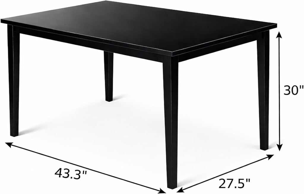 Modern 43.3 Inch Rectangular Dining Table, Black Finish Solid Rubberwood