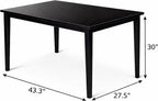 Modern 43.3 Inch Rectangular Dining Table, Black Finish Solid Rubberwood