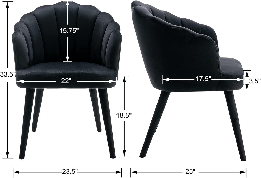 Velvet Dining Chairs Set of 4 Modern Living Room Chairs with Petal Back & Wood Legs Comfy Upholstered Side Chair Accent Chair for Dining Room/Bedroom/Vanity, Black