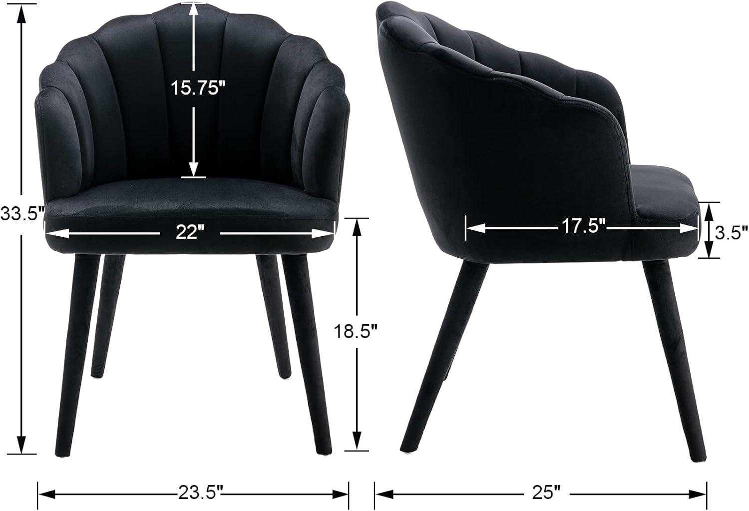Velvet Dining Chairs Set of 4 Modern Living Room Chairs with Petal Back & Wood Legs Comfy Upholstered Side Chair Accent Chair for Dining Room/Bedroom/Vanity, Black