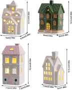 White Christmas Village Houses,LED Lighted Ceramic White Small House and Xmas Tree Tabletop Figurines, Light Up Christmas Decorations for Home Shelf Cabinet Table Winter Deco