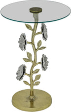 Flower Side Table with Glass Top | Decorative Sculptural End Table | Aluminum Base | Accent Table for Living Room | 16x16x23.75
