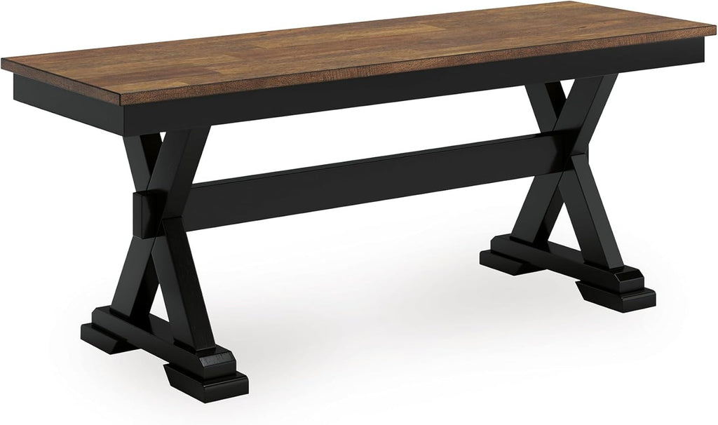 Signature Design by Ashley Wildenauer Dining Bench, 48 Inch Farmhouse Two Tone Wooden Seating with Solid Wood Frame, Mango Veneer and MDF Substrate Seat, Casual Entryway or Kitchen Use, Brown/Black