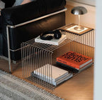 Stainless Steel Side Table,Square Geometry Retro Side Table Linear Metal End Table,Wire Cube Storage Rack, Book Stackable, Stainless Steel Coffee Table，Multi-Purpose Accent Table