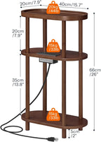 HOOBRO Small Narrow Side Table with Charging Station, 3-Tier Bamboo Narrow End Table, Slim Side Table for Small Spaces, Skinny Oval Nightstand for Living Room, Bedroom, Apartment, Mocha MA178UBZ01
