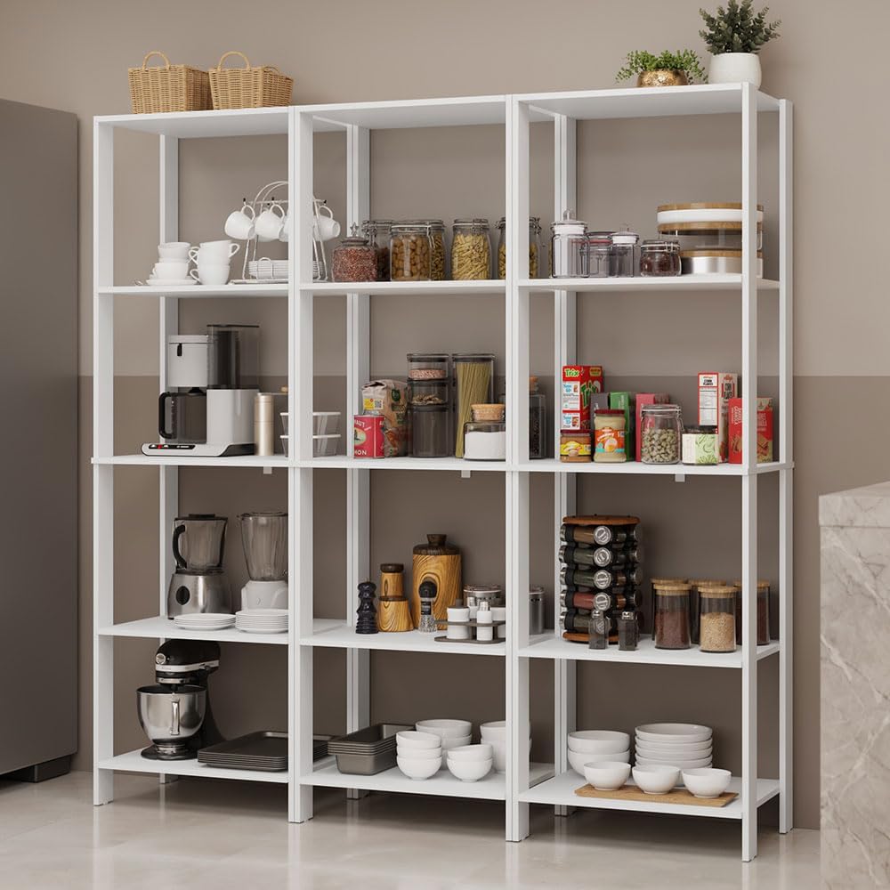 Madesa Kitchen Pantry Storage Rack with 15 Open Shelves 70" L Multiuse Modular Cabinet for Kitchen Organization (White)