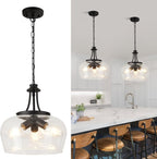 14.2" Modern Pendant Lights Kitchen Island, 3-Light Matte Black Pendant Light Fixtures with Clear Glass Shade, Industrial Hanging Pendant Lights Fixture for Kitchen Island Dining Room Bedroom Entryway
