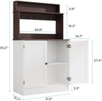 MHOM Farmhouse Bar Cabinet with Storage, Coffee Station Cabinet with 5 Hooks, Small Coffee Bar for Kitchen & Living Room, Antique White