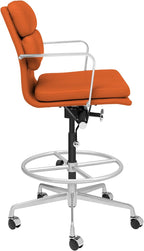 Laura Davidson Furniture SOHO II Padded Drafting Chair for Standing Desks, Standing Desk Chair - Ergonomically Designed, Commercial Grade Draft Height, Arm Rest & Cushion, Made of Faux Leather, Orange