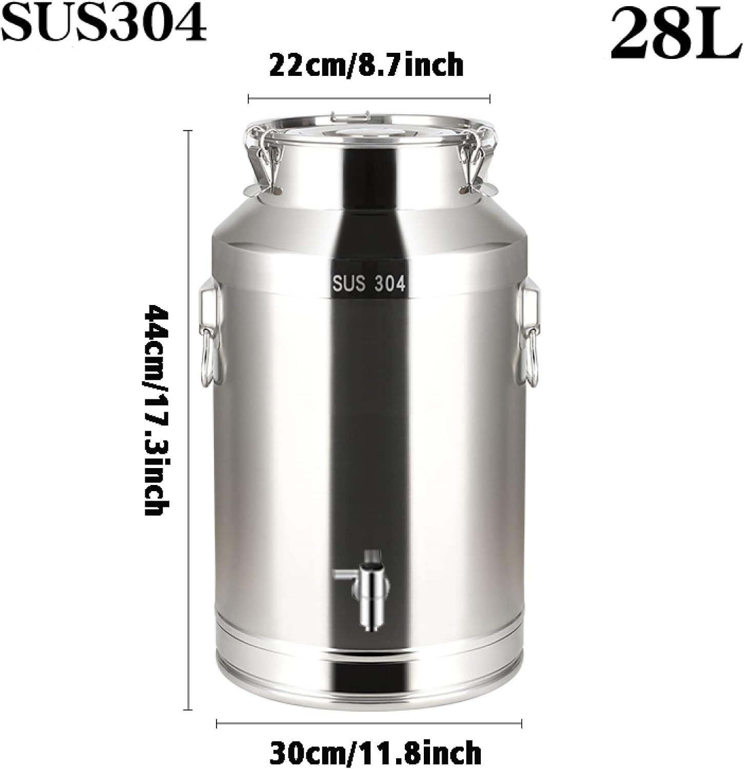 Airtight 20L Stainless Steel Milk Canfarm Storage Container with Sealed Lid & Spigot Dispenser for Milk Wine Oil Teadurable & Convenient Transport Solution,Siliver-28L