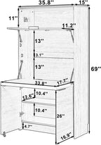 69" Compact Kitchen Pantry with Power Outlet, Freestanding Wooden Kitchen Organizers Storage Cabinet with Hutch and Foldable Workstation, Pantry Buffet with Adjustable Shelf for Dining Room, Natural