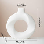 Donut Ceramic Vase Set of 2,Nordic Modern,Hollow,Decorative Ceramic Aesthetic Flower Vase for Home Decor Table Centerpiece Wedding Dining Living Room Office Bookshelf (White)