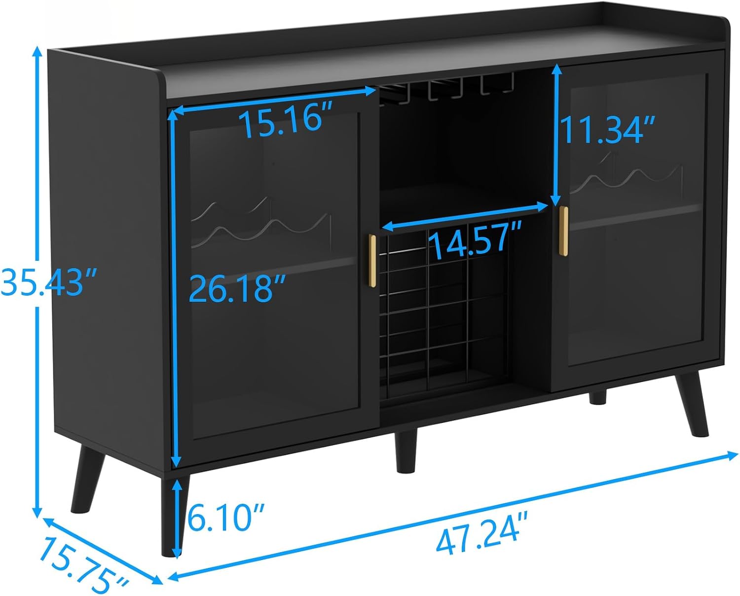 Loomie Wine Bar Cabinet with LED Light, Home Coffee Cabinet with Wine Rack and Glass Holder, Kitchen Buffet Sideboard W Storage Shelf, Freestanding Liquor Cabinet for Living Room, Dining Room (Black)