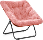 Grezone Folding Comfy Saucer Chair,Soft Faux Portable Folding Bedroom Chair for Bedroom, Dorm Rooms, Apartments, Lounging, Garden,Pink