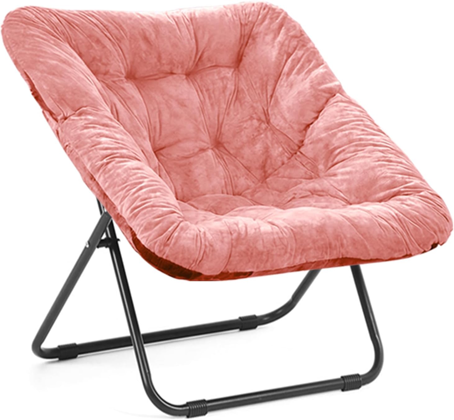 Grezone Folding Comfy Saucer Chair,Soft Faux Portable Folding Bedroom Chair for Bedroom, Dorm Rooms, Apartments, Lounging, Garden,Pink
