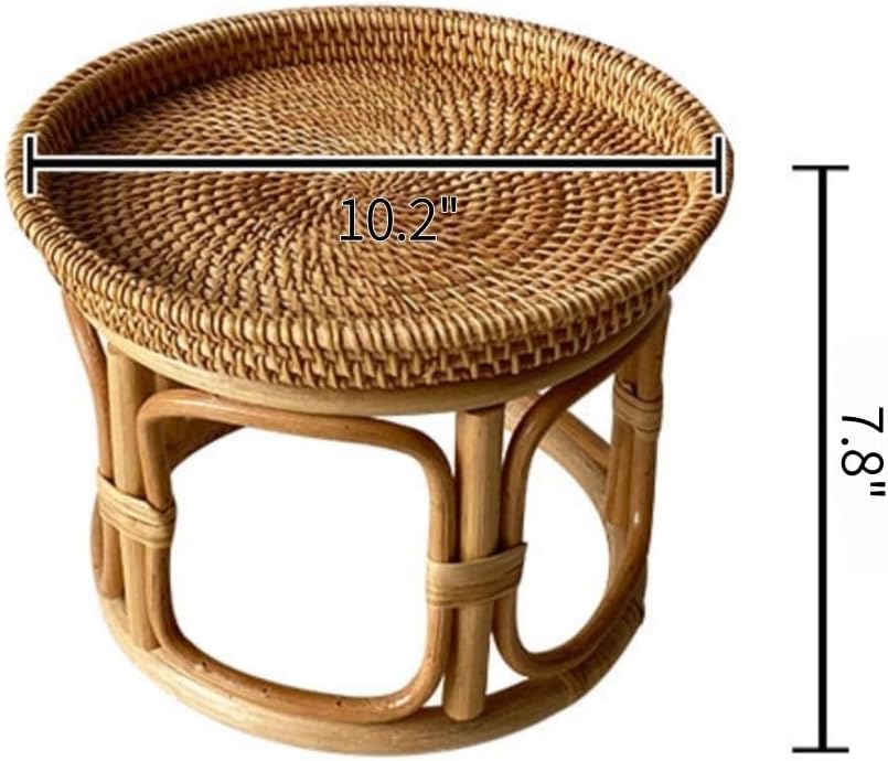 Bohemian Rattan Side Table, Round Wicker Accent Table, Small Bamboo End Table for Living Room, Balcony, or Bedroom Décor(Large)