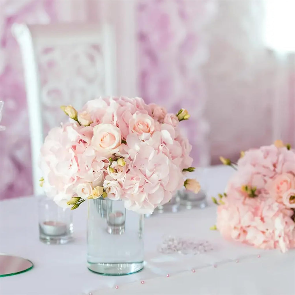 24PCS Light Pink Artificial Hydrangea Flowers with Stems, Silk Faux Hydrangea Heads for Baby Girl Shower & Nursery Decor