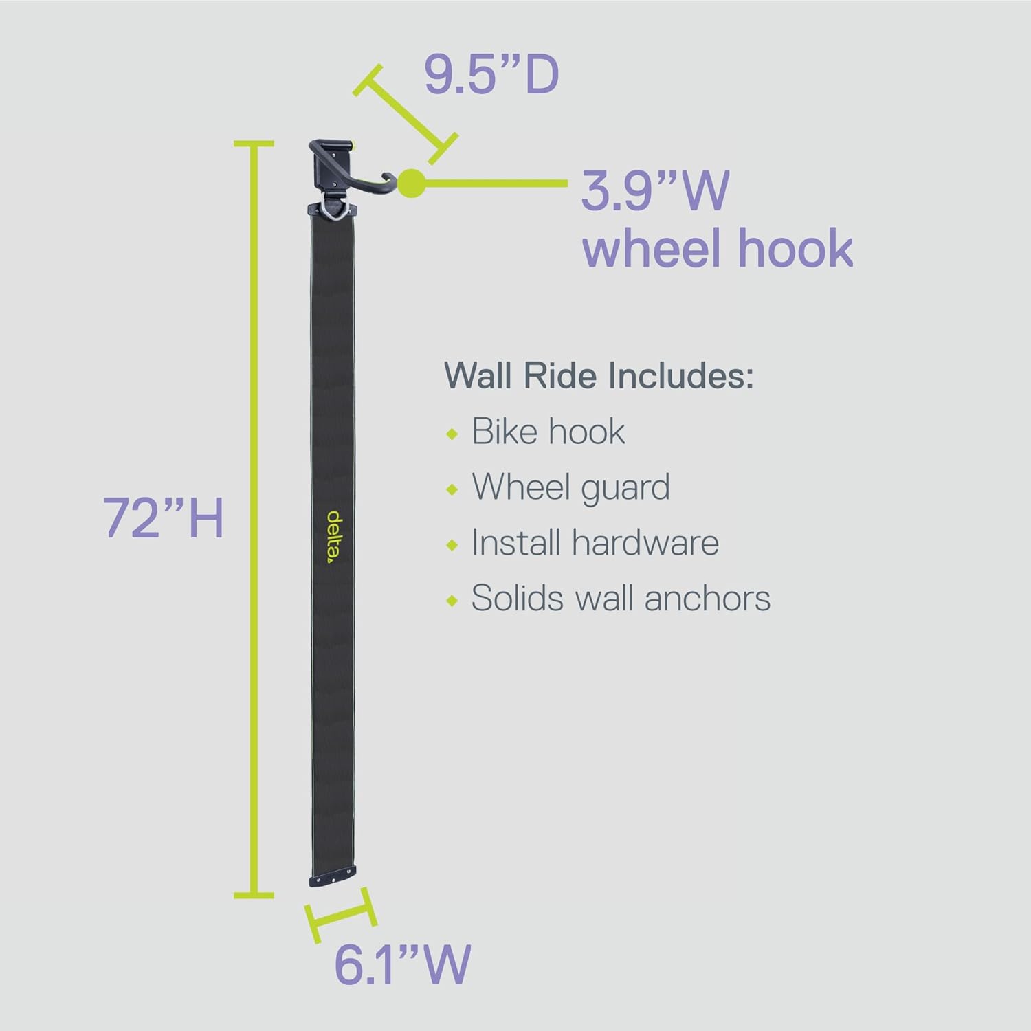 Delta Wall Ride Bike Rack Wall Mount with Tire Wall Guard Cycle – Vertical Bike Mount Holds Up to 100 lbs – Fully Adjustable Vertical Hanger Hook Design Provides Easy Bicycle Storage Access