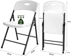 2 Pack White Folding Chair, Plastic Portable Stackable Commercial Seats with Steel Frame 350lb, Heavy Duty Foldable Chair for Indoor and Outdoor, Patio, Office, Picnic, Kitchen, Events