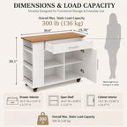 4 EVER WINNER 39" Rolling Kitchen Island with Storage and Drawer, Farmhouse Kitchen Island on Wheels with 3-Tier Spice Rack, Adjustable Shelf & Towel Rack, Mobile Kitchen Cart for Small Space, White