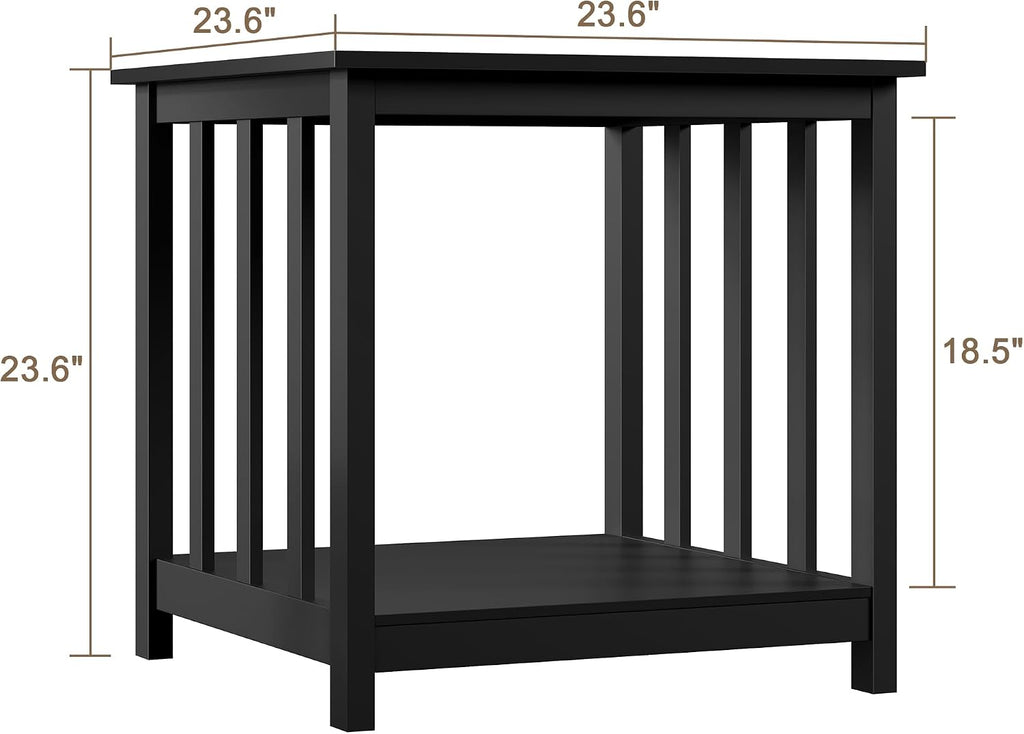 Treocho Large End Tables Living Room Set of 2 with Storage Shelf | Side Table, 24 InchModern Nightstand, Living Room, Bedroom, Office, Black