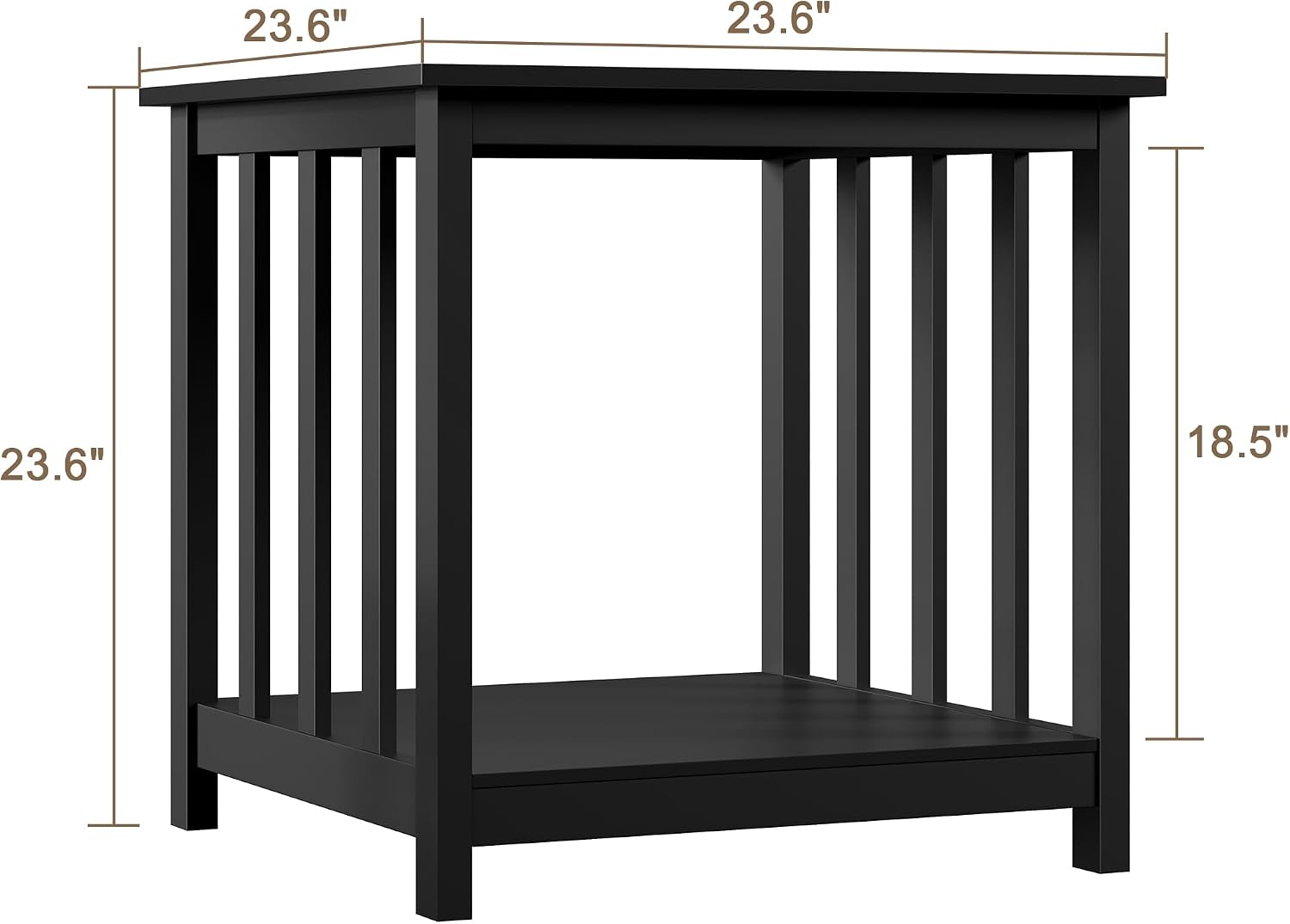 Treocho Large End Tables Living Room Set of 2 with Storage Shelf | Side Table, 24 InchModern Nightstand, Living Room, Bedroom, Office, Black