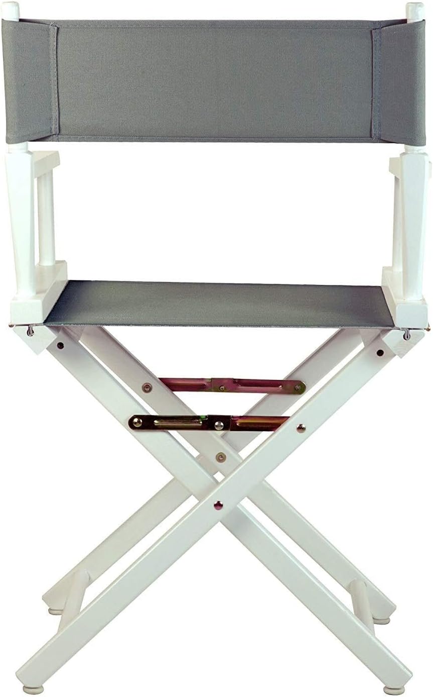 HomeStock Antique 18" Director's Chair Solid Wood Folding Chair with Armrests, Canvas Seat, Compact Foldable Frame, 33.75 x 21.75 x 16 in, 18 in Seat Height, Weighs 10 lb Soft Gray/18-Inch White Fram