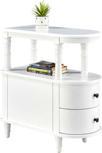 Wood End Table with 2 Drawers and Storage Shelf, Narrow Sofa Side Table for Living Room, Vintage Slim Nightstand Bedside Table for Bedroom, Slim Chair Side Table White BGA508WT