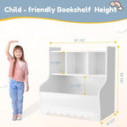 Marcytop Kids Toy Storage Organizer, Wooden 4 Cubby Children Book Toy Shelf, Toddler Baby Bookshelf with Storage, Montessori Kids Bookshelf and Toy Storage for Kids Rooms Playroom Organization