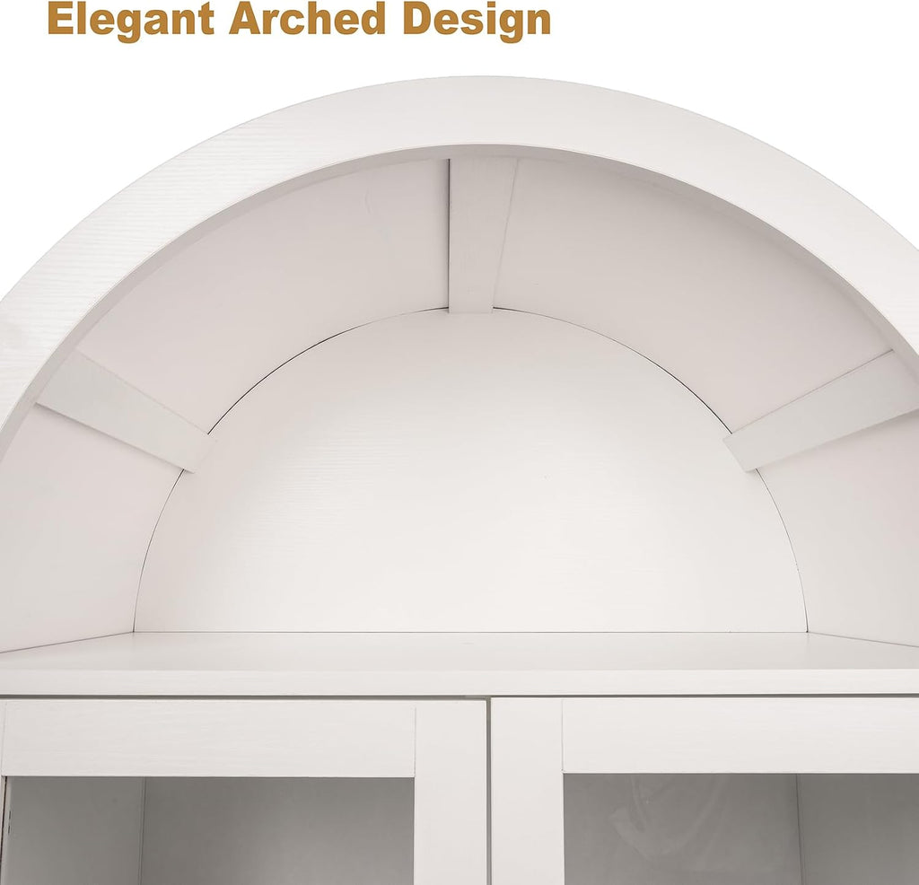 Freestanding Arched Kitchen Pantry Cabinet, 70.8" Tall Kitchen Pantry w/Adjustable Shelves, Farmhouse Barn Door Buffet Sideboard for Dining Room, Living Room, White