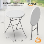 VINGLI 32" Plastic Folding Round Table Bar Height, HDPE Matrial with Gray Metal Finish, High Top Table for Outdoor Party, Cafes, Restaurants, Backyard, Dining Room, Wedding Event,1 Pack, White