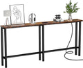 Keelian 78" Narrow Console Sofa Table with Power Outlets & 2 USB Ports, Metal Frame, Rustic Brown, Perfect for Hallway, Office, and Behind Sofa - Easy Assembly, 4.9' Extension Cord Included