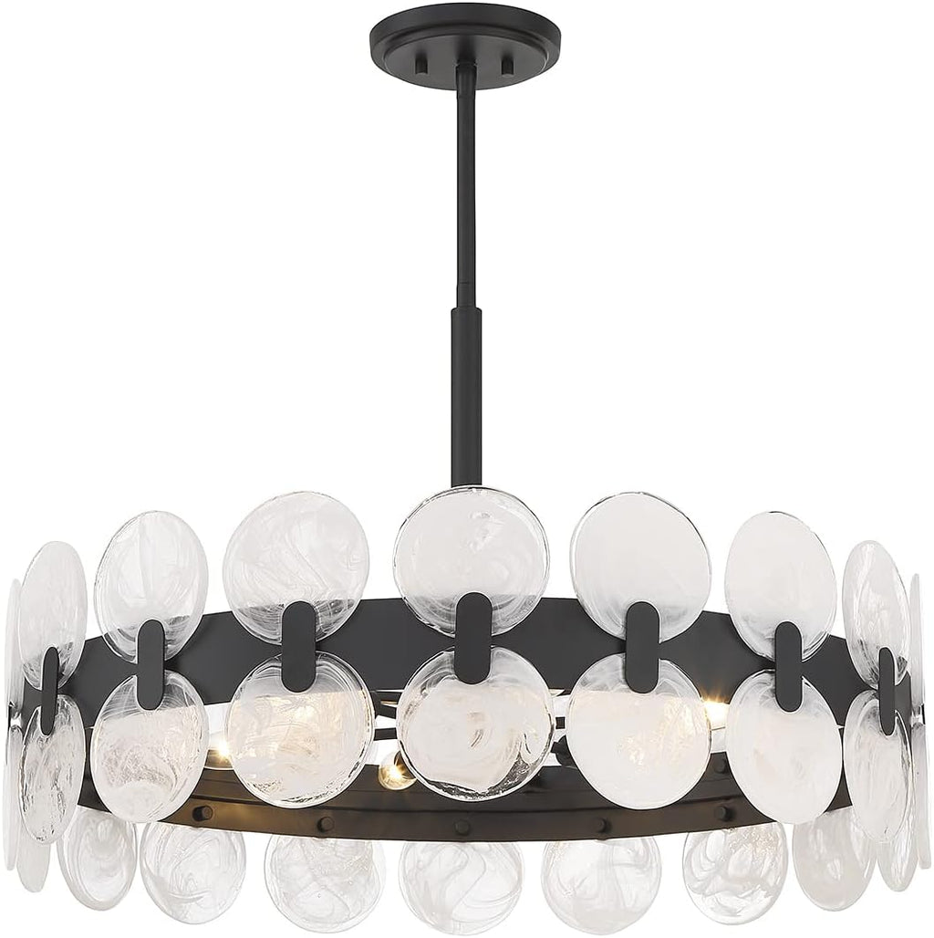 Savoy House 1-3720-6-89 Boca Modern Vintage Strie Piastra Drum Chandelier, 6-Light 360 Total Watts, 18" H x 28" W, Matte Black