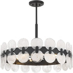 Savoy House 1-3720-6-89 Boca Modern Vintage Strie Piastra Drum Chandelier, 6-Light 360 Total Watts, 18" H x 28" W, Matte Black