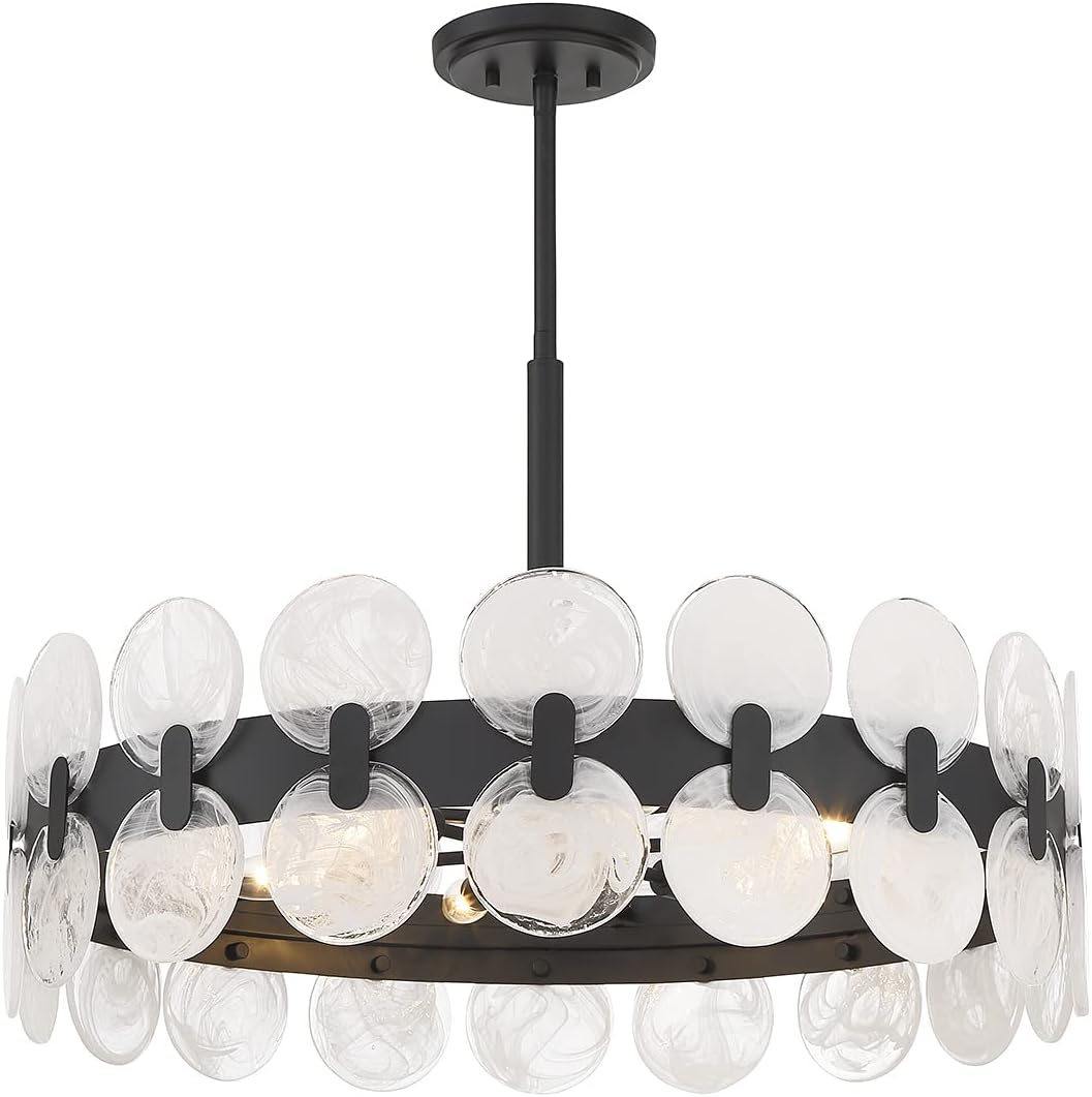 Savoy House 1-3720-6-89 Boca Modern Vintage Strie Piastra Drum Chandelier, 6-Light 360 Total Watts, 18" H x 28" W, Matte Black