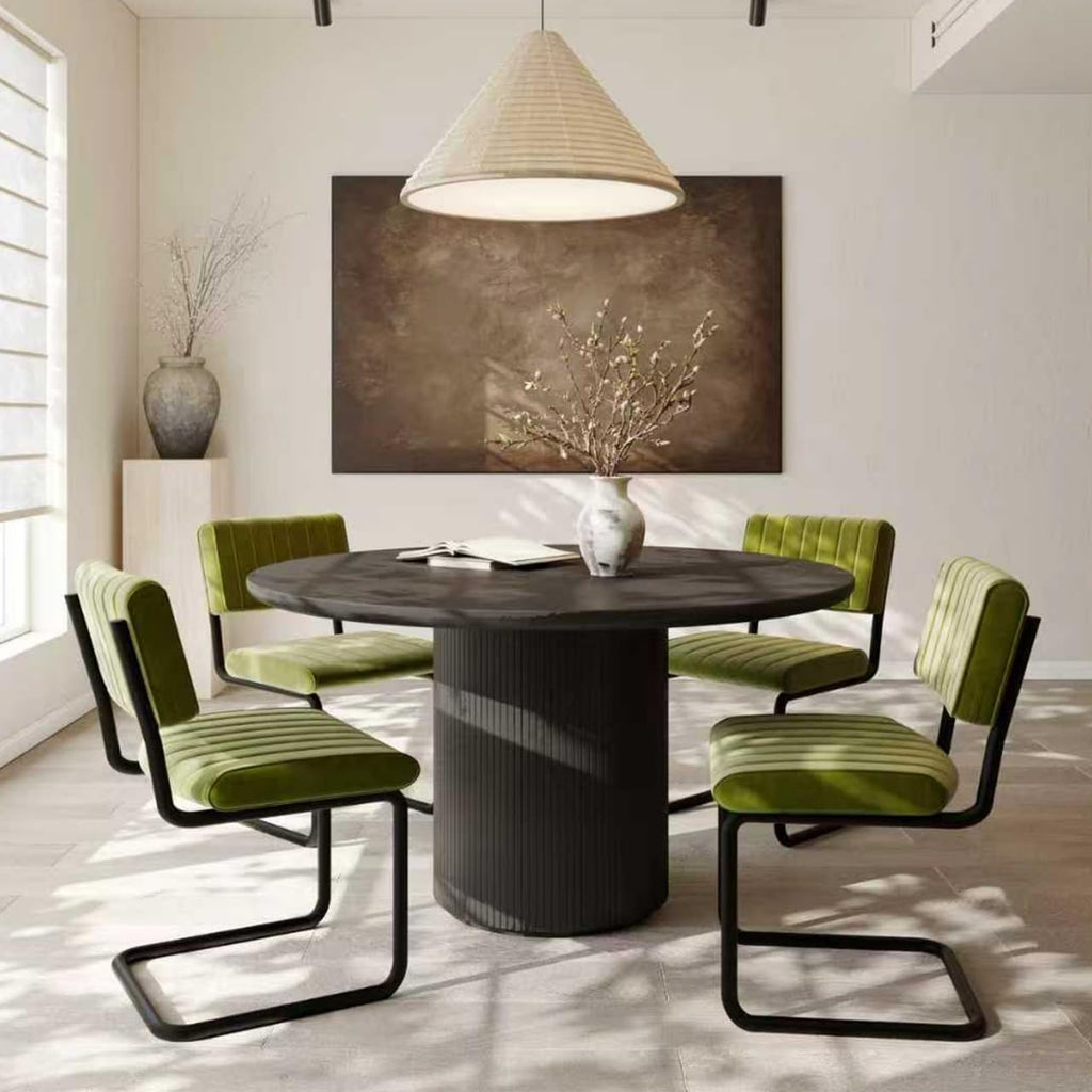 Mid Century Velvet Dining Chairs, Green Dining Chairs Set of 4, Modern Armless Side Chair, Cantilevered Back, Comfy Seat, Metal Legs, Industrial for Kitchen, Restaurant, Living Room, Olive