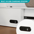 BALUS Full Size Murphy Bed with Mattress Included, 57'' W Murphy Bed Full with USB Charging Station & 2 Storage Drawers, Murphy Cabinet Beds for Living Room, Apartment, Home Office, Bedroom-White