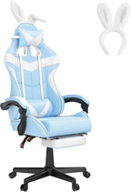 Huracan Gaming Computer Chair with Footrest, Adjustable Video Game Chairs for Adults, Heavy Duty Office Chair with Headrest and Lumbar Support, Baby Blue