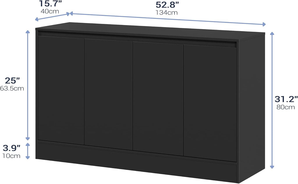 Housoul Buffet Cabinet with Storage, Coffee Bar Cabinet with 4 Doors and Adjustable Shelf, Modern Kitchen Buffet Sideboard for Kitchen, Black