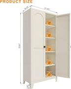 JIJIWANG 71'' Metal Pantry Cabinet, Kitchen Pantry Storage Cabinets with 2 Door and Adjustable Shelves,Kitchen Pantry Cabinet, Freestanding Cupboard for Dining Room Living Room Bathroom,Beige