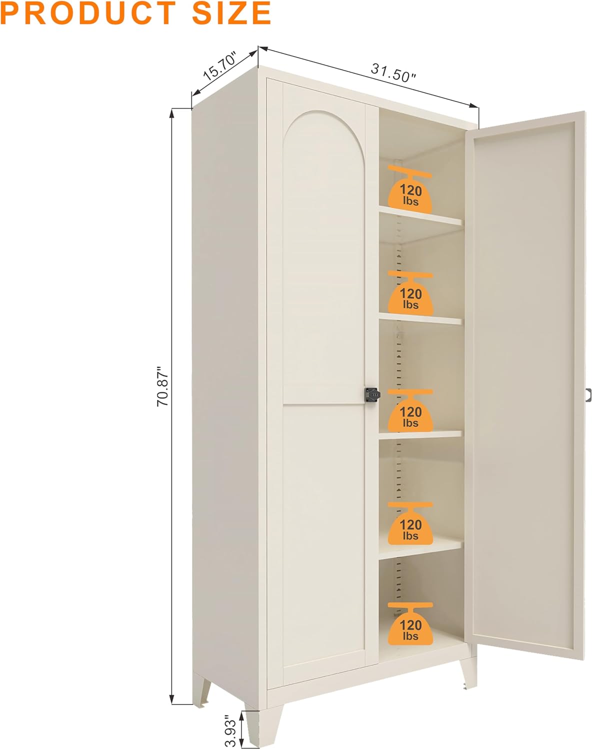 JIJIWANG 71'' Metal Pantry Cabinet, Kitchen Pantry Storage Cabinets with 2 Door and Adjustable Shelves,Kitchen Pantry Cabinet, Freestanding Cupboard for Dining Room Living Room Bathroom,Beige